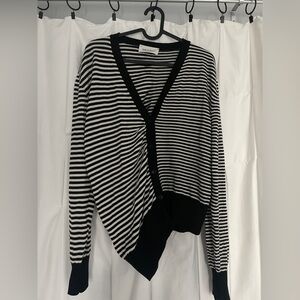 SOLD MEIMEIJ Black & White Striped Asymmetrical Button-up Cardigan Sweate SZ 40
